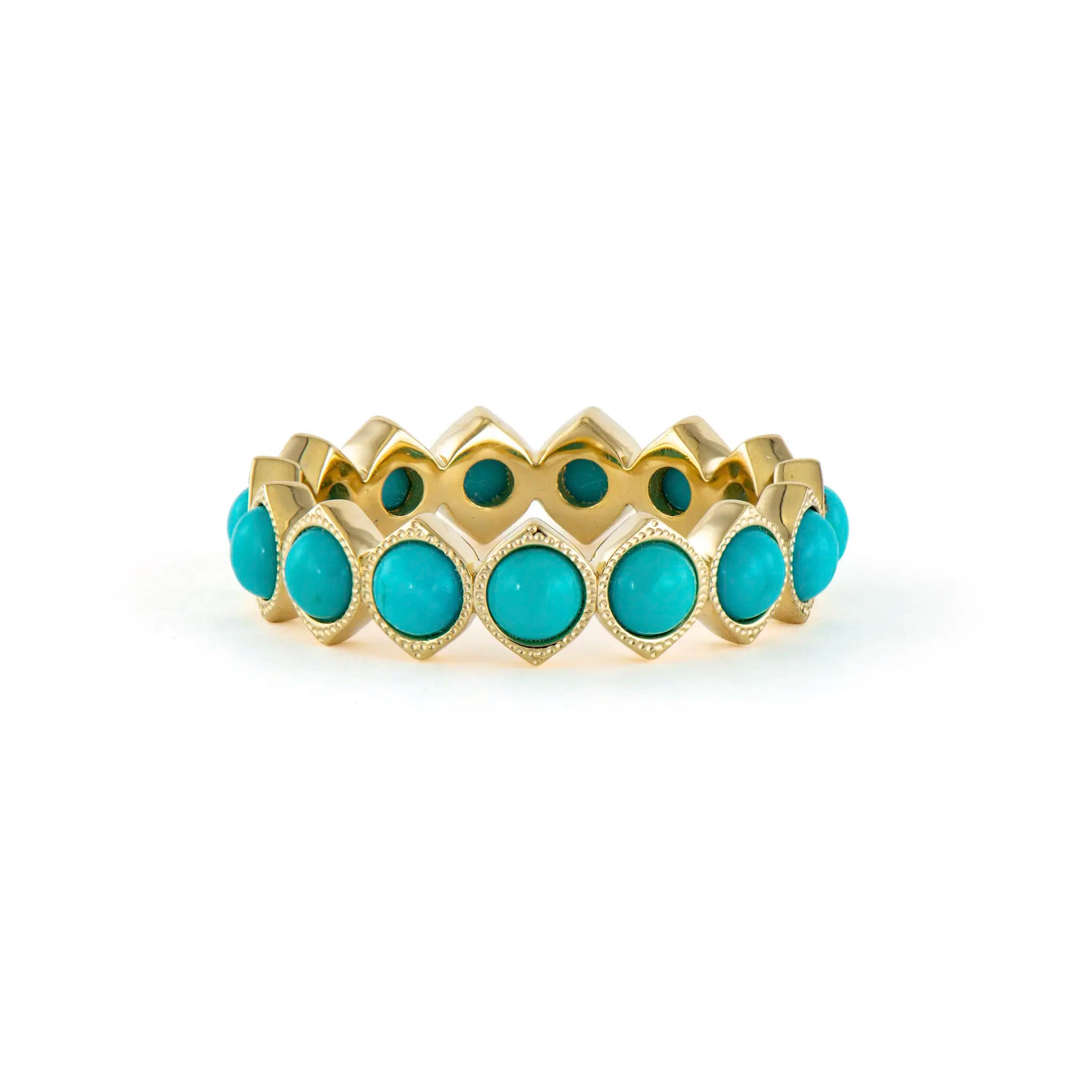 women’s personalized rings-Medium Show Your Love Bezel Set Turquoise Eternity Band Ring