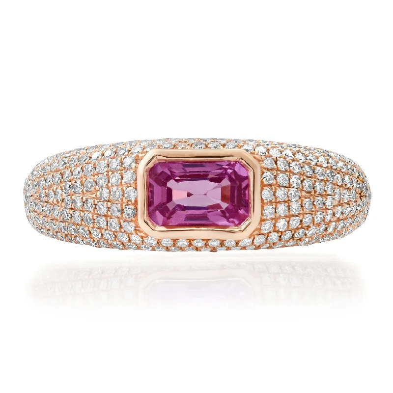 women’s minimalist engagement rings-Emerald Cut Pink Sapphire & Diamond Glam Ring