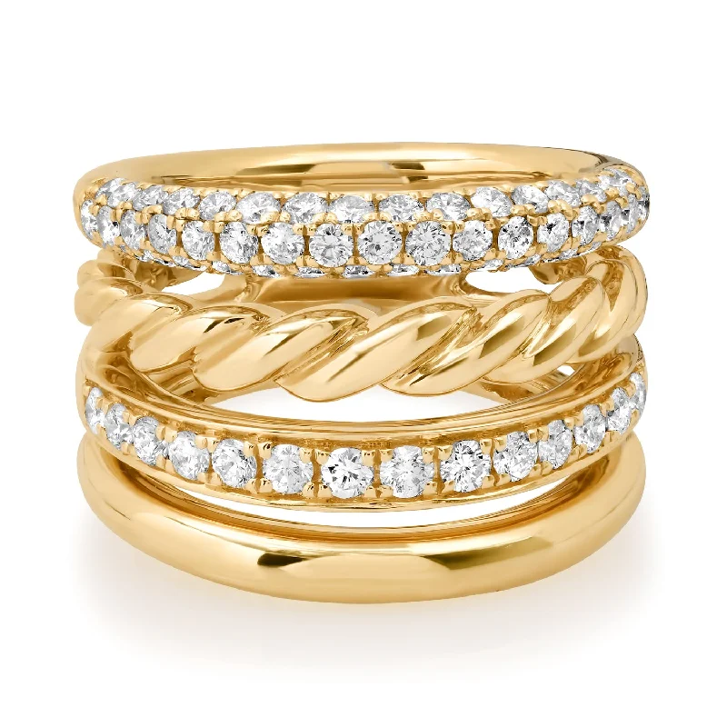 women’s luxury diamond rings-Piece of Everything Twisted Diamond Pave Stacking Statement Ring