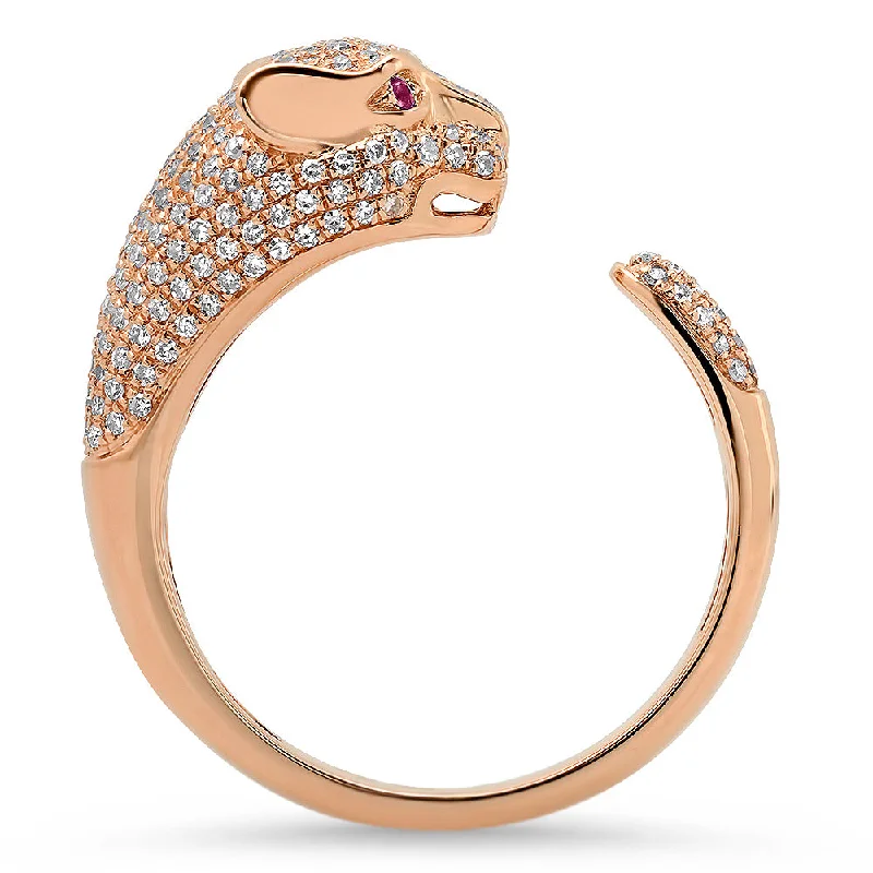 women’s silver cocktail rings-Pave Diamond Panther Ring