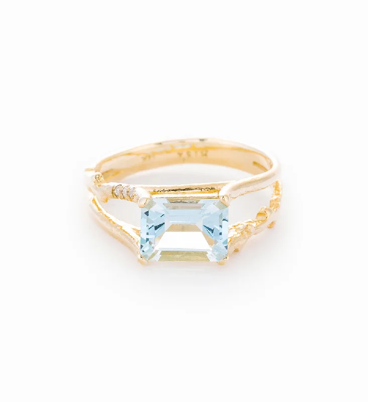 women’s stackable engagement rings-Aquamarine Floating Ring