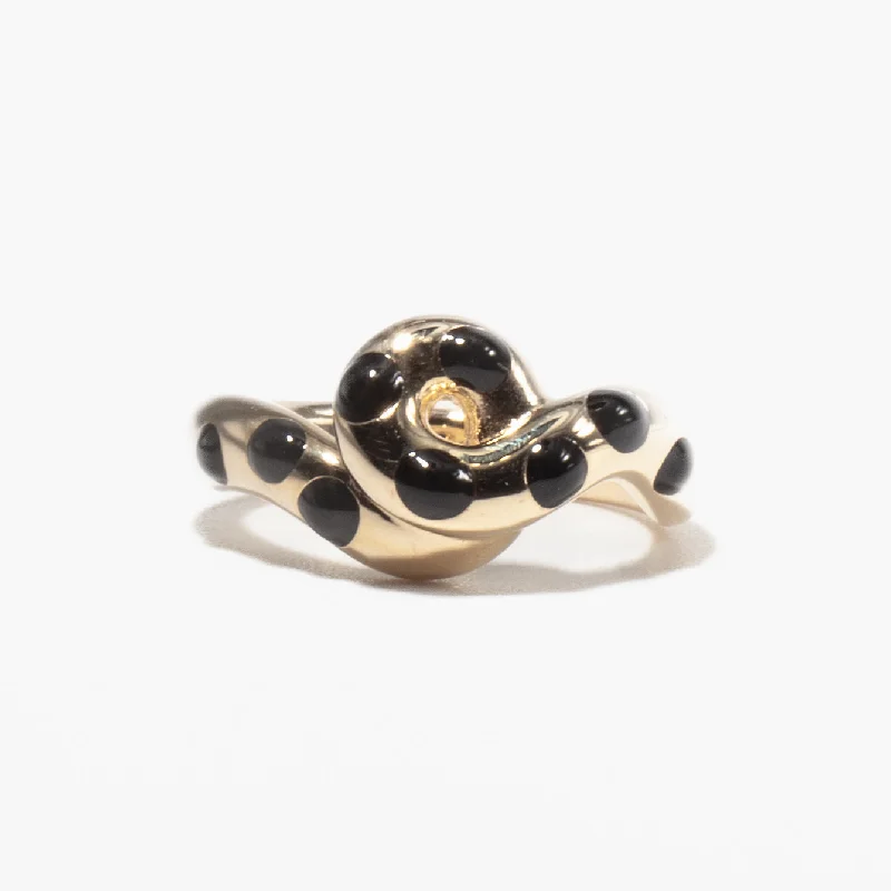 women’s 18k gold rings-Black Enamel Chunky Wave Ring