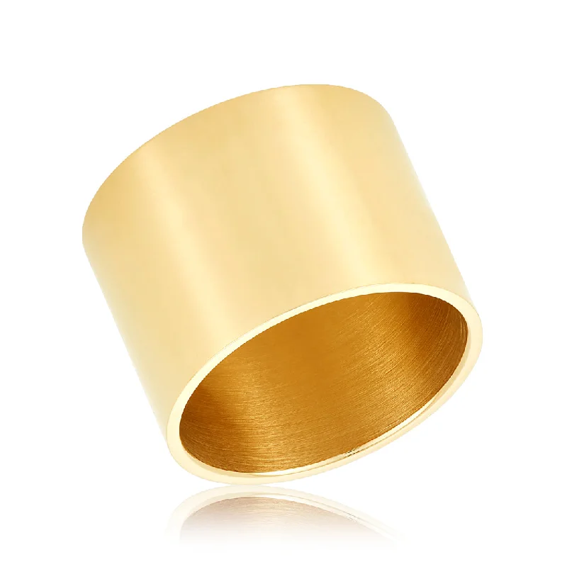 women’s cocktail rings-Tarnish Resistant 14k Gold Plated Tall Cigar Band