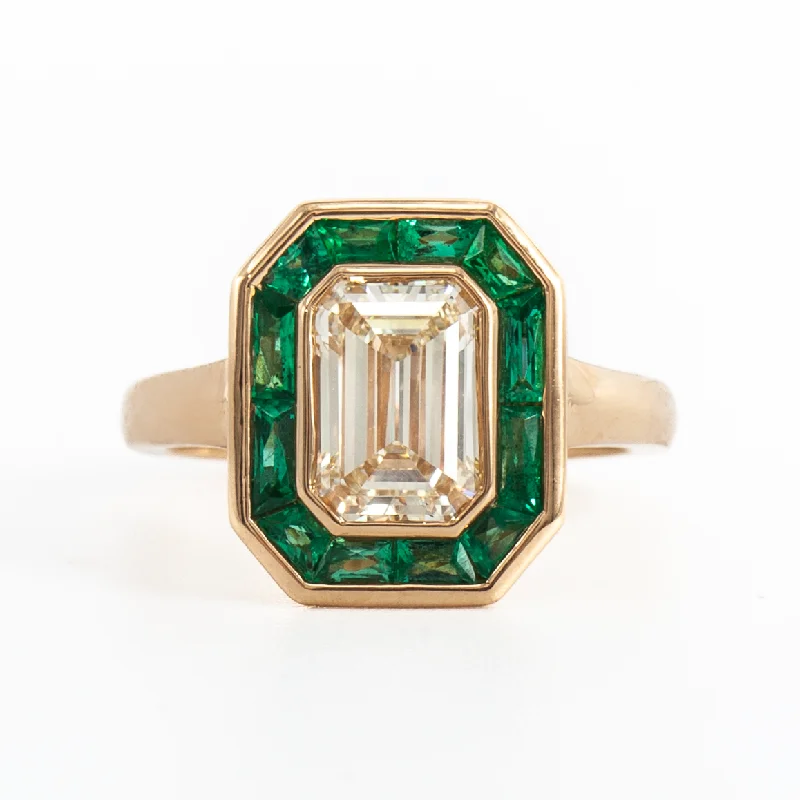 women’s fashion rings-2.11 ct Calibre-cut Emerald Halo Maria Ring