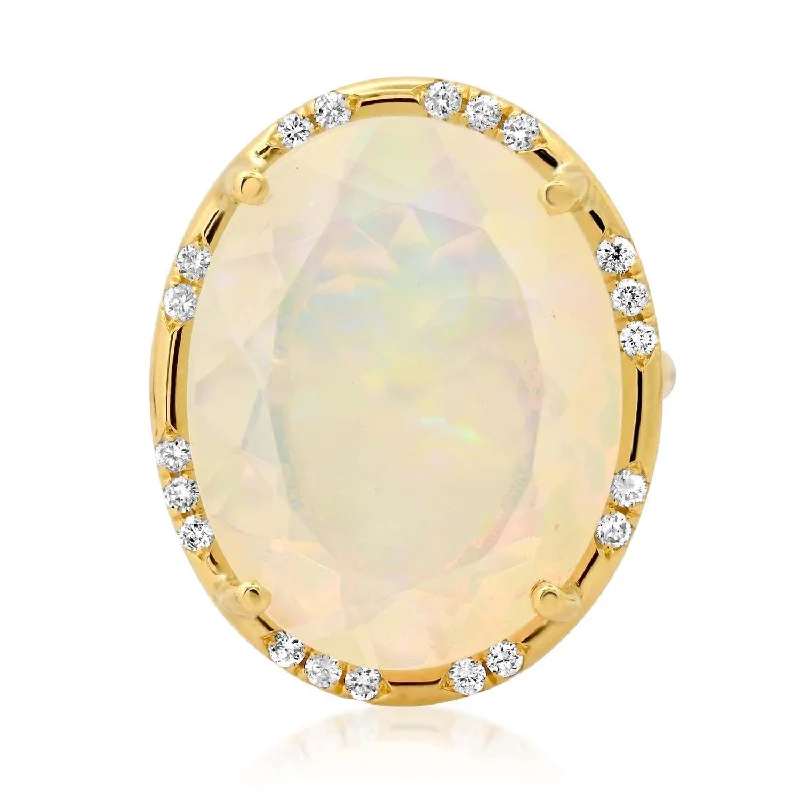 women’s classic wedding bands-One of a Kind Australian Opal & Diamond Cubby Oval Statement Ring