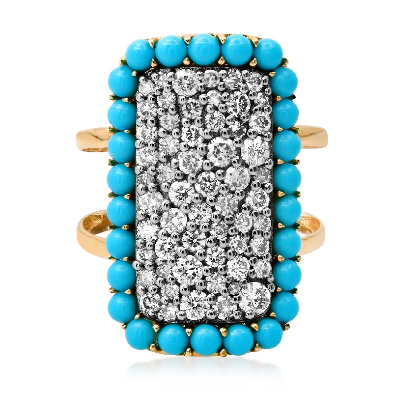 women’s promise rings-Two-Tone Diamond Pave Statement Ring with Turquoise Frame