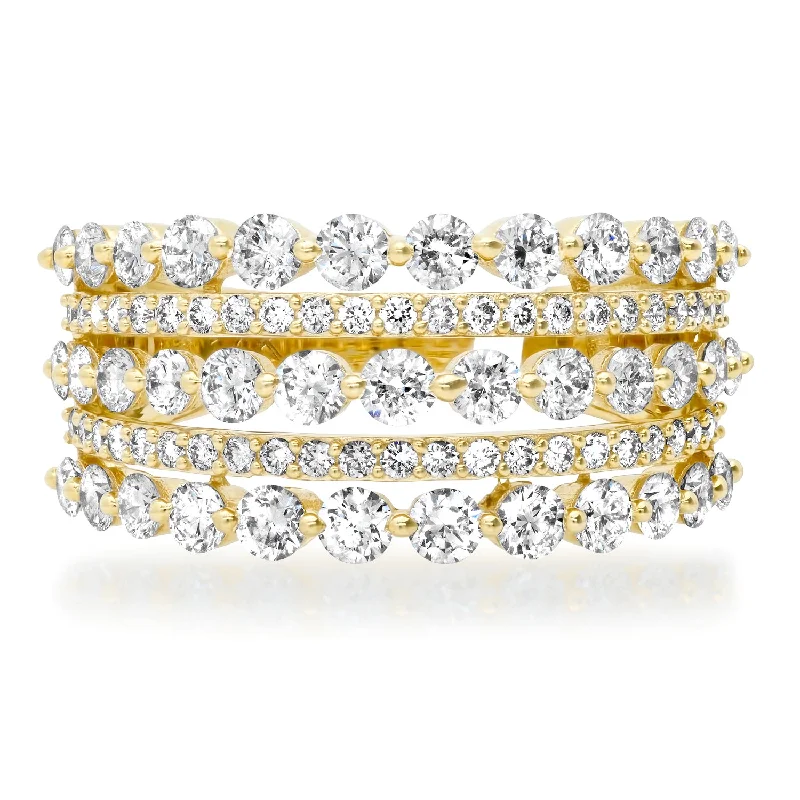 women’s open rings-Dazzling 5 Row Diamond Ring