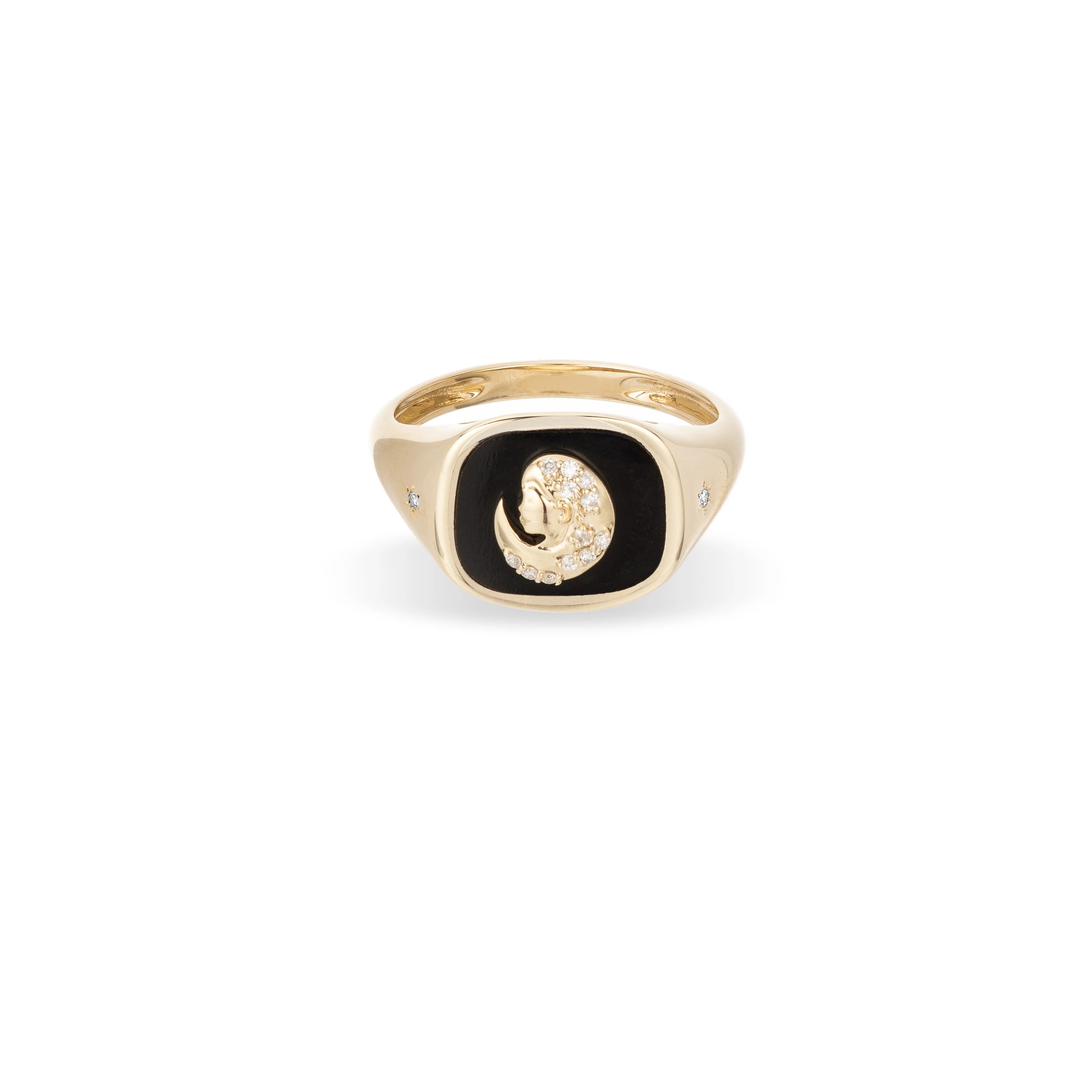 women’s simple engagement rings-Ceramic & Diamond Zodiac Signet Ring