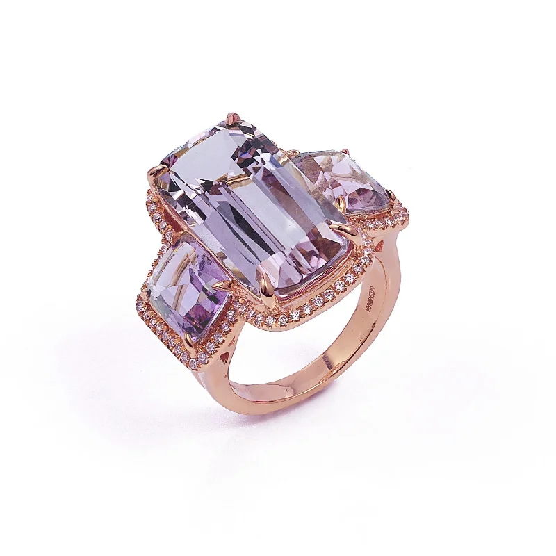 women’s intricate rings-Gossip Lavender Amethyst Cushion Cut Ring with Diamond Frame