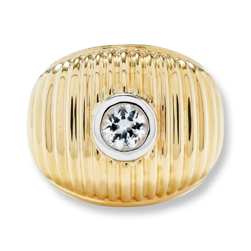 women’s elegant rings-Maxi Berlingot Topaz Bezel Fluted Gold Dome Ring