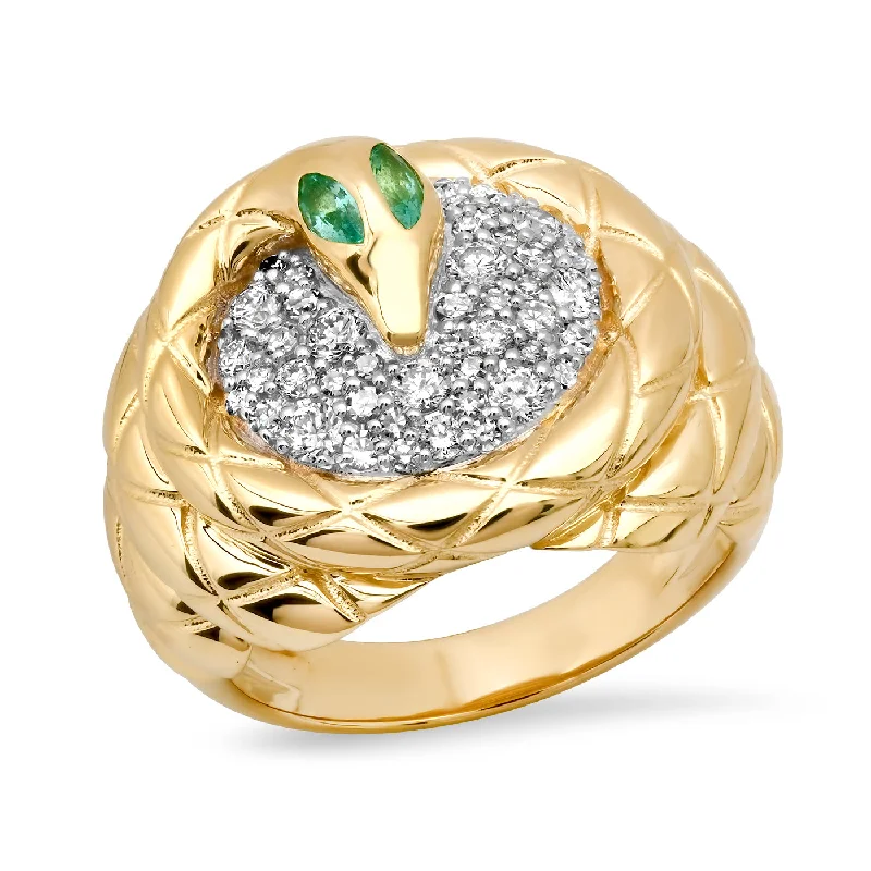 women’s large gemstone rings-Milestones by AB for Eriness Emerald & Diamond Coiled Snake Ring