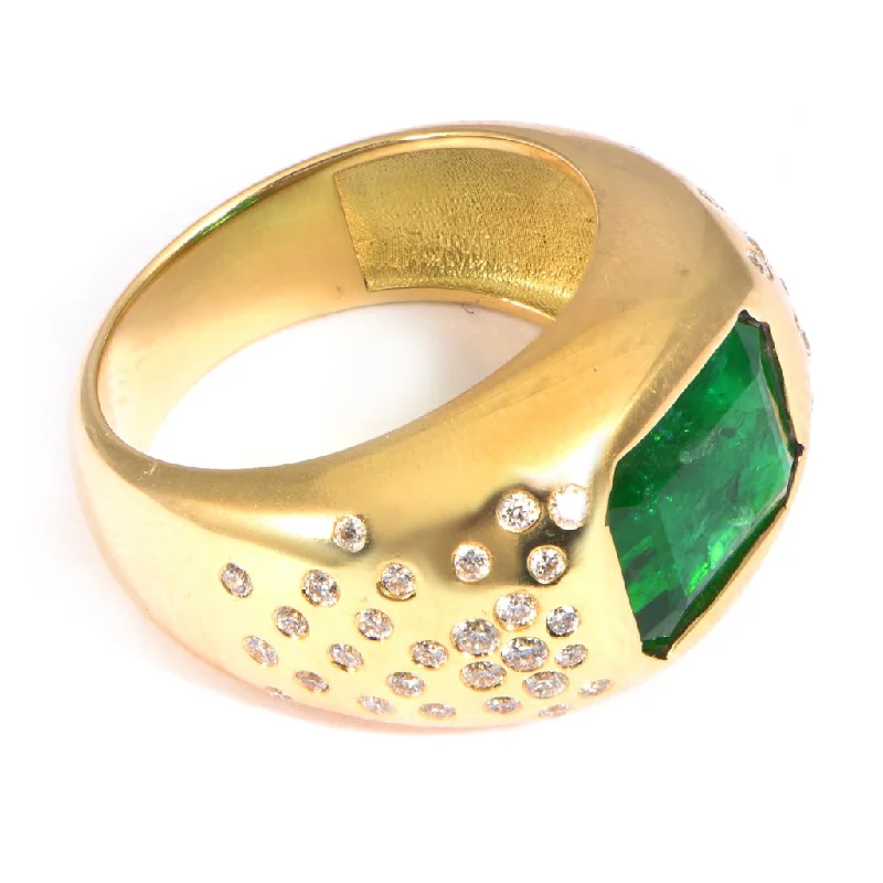 women’s stackable rings-Emerald and Diamond Spray Dome Ring