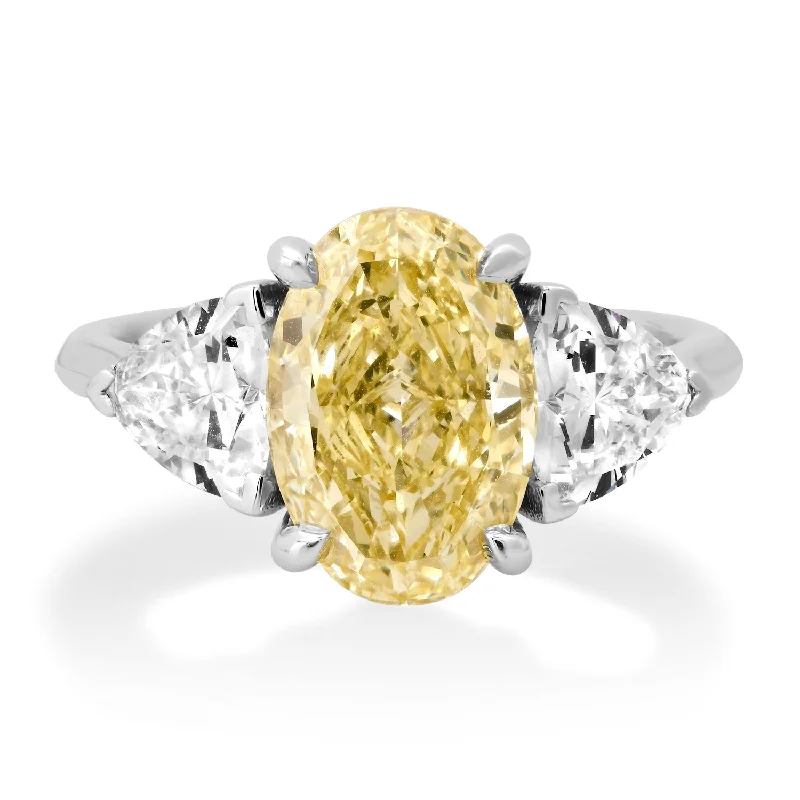 women’s stackable engagement rings-Lab Grown Yellow Diamond Three Stone Ring