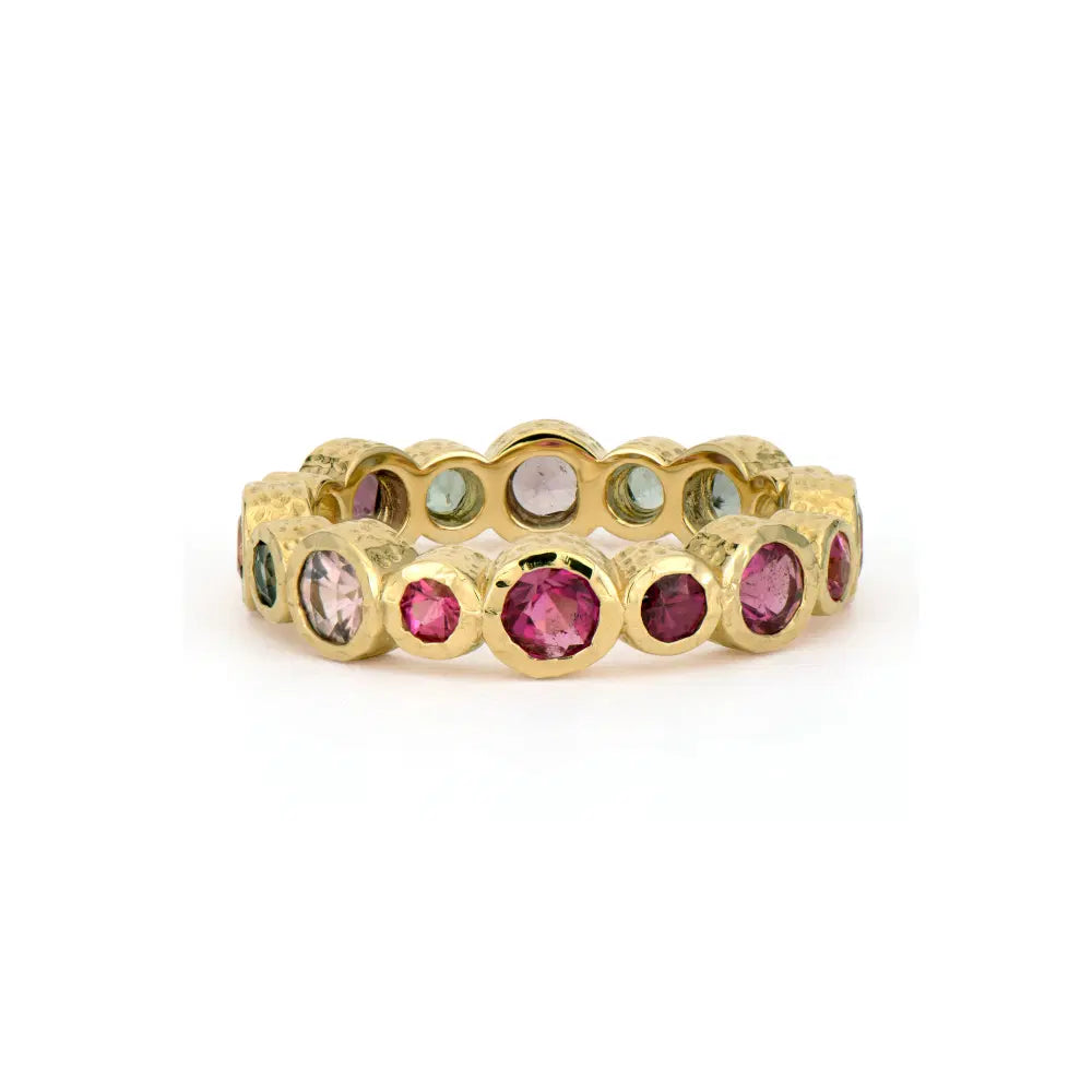 women’s cubic zirconia rings-Timeless Bezel Set Mixed Tourmaline Eternity Band Ring