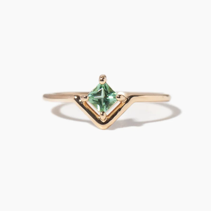 women’s white diamond rings-Medium Princess Cut Seafoam Tourmaline Nestled Ring