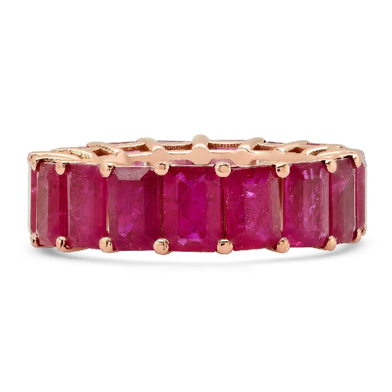 women’s white gold rings-Jumbo Emerald Cut Ruby Eternity Band Ring