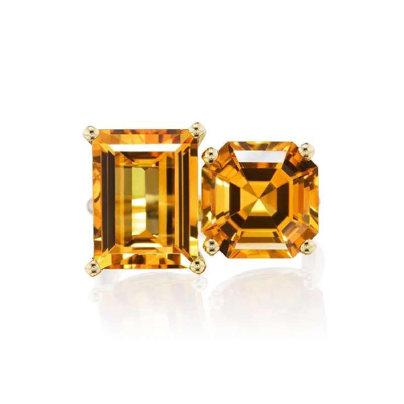 women’s multi-stone rings-Bold 2-Stone Ring with Octagon & Baguette Citrine