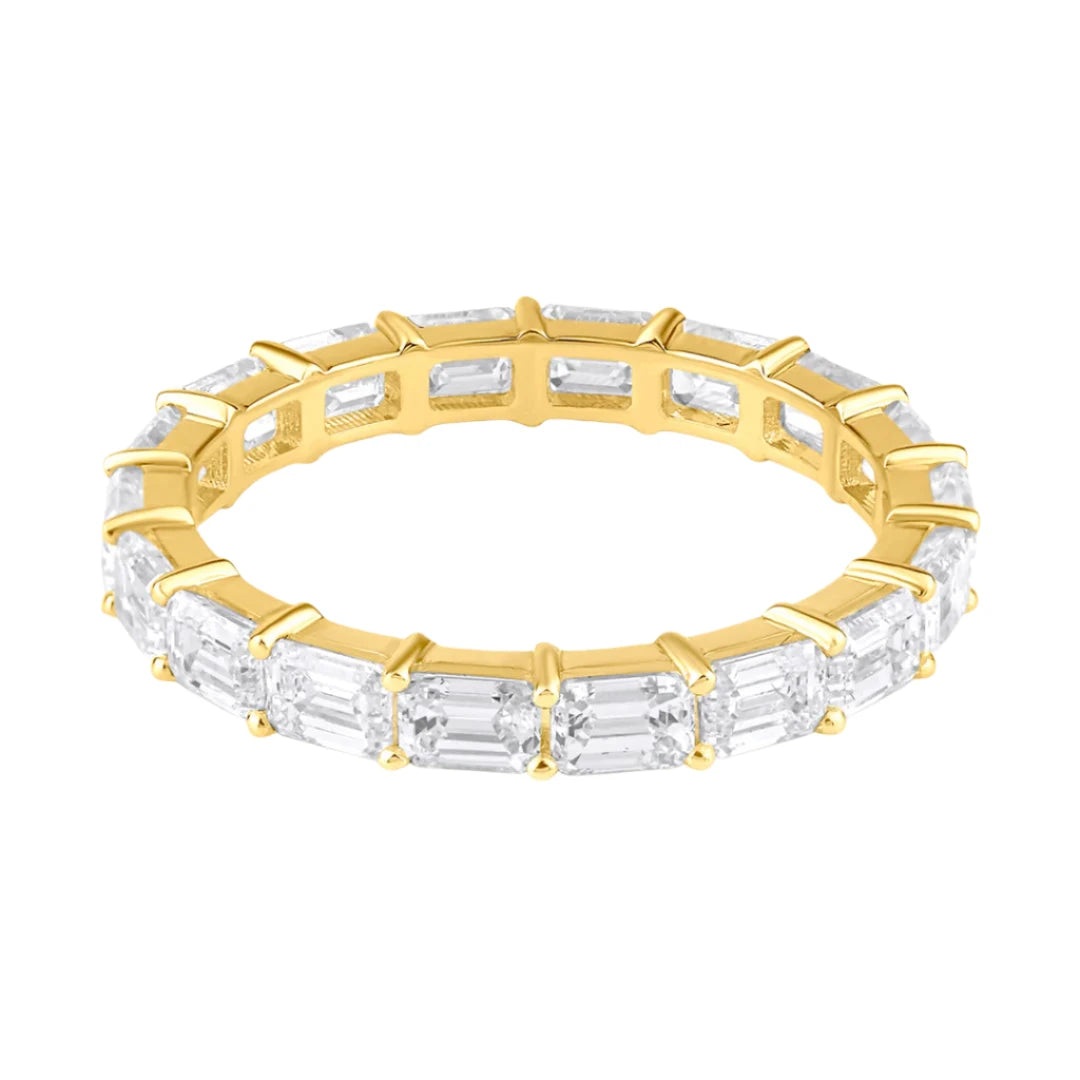 women’s gemstone engagement rings-Skinny Emerald Cut Diamond Eternity Stacking Band Ring