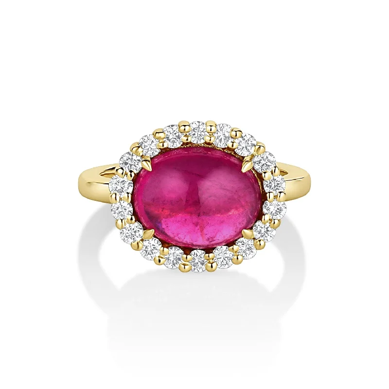 women’s anniversary rings-Pink Tourmaline Oval Dolly Ring