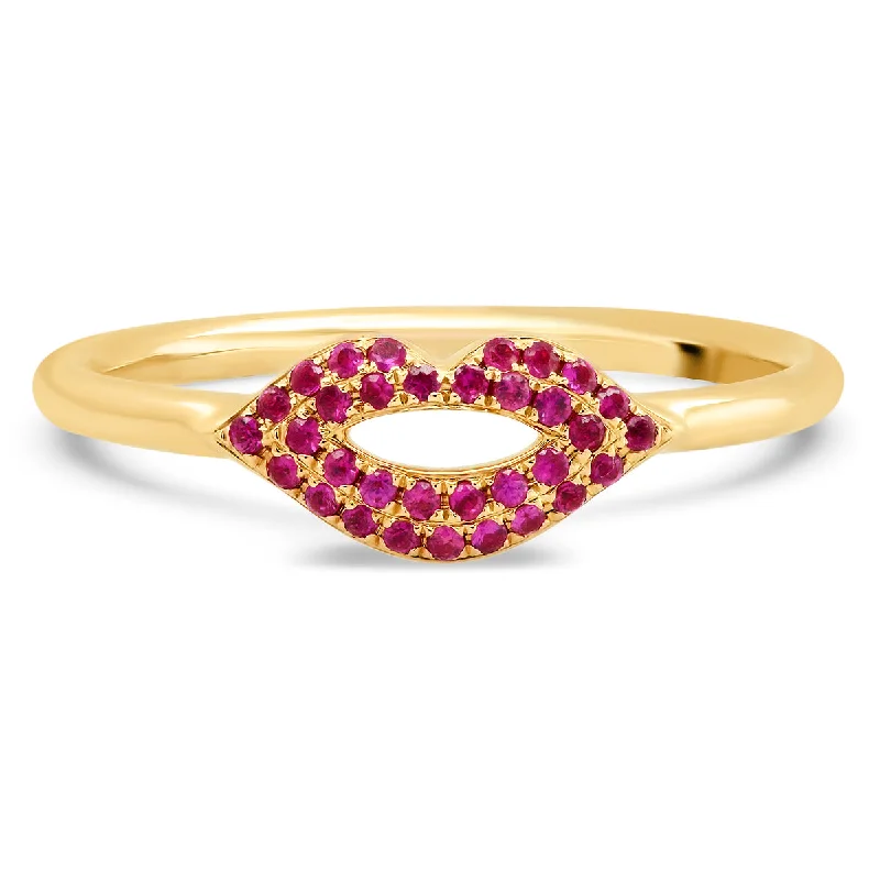 women’s dainty rings-Ruby Lips Kiss Ring