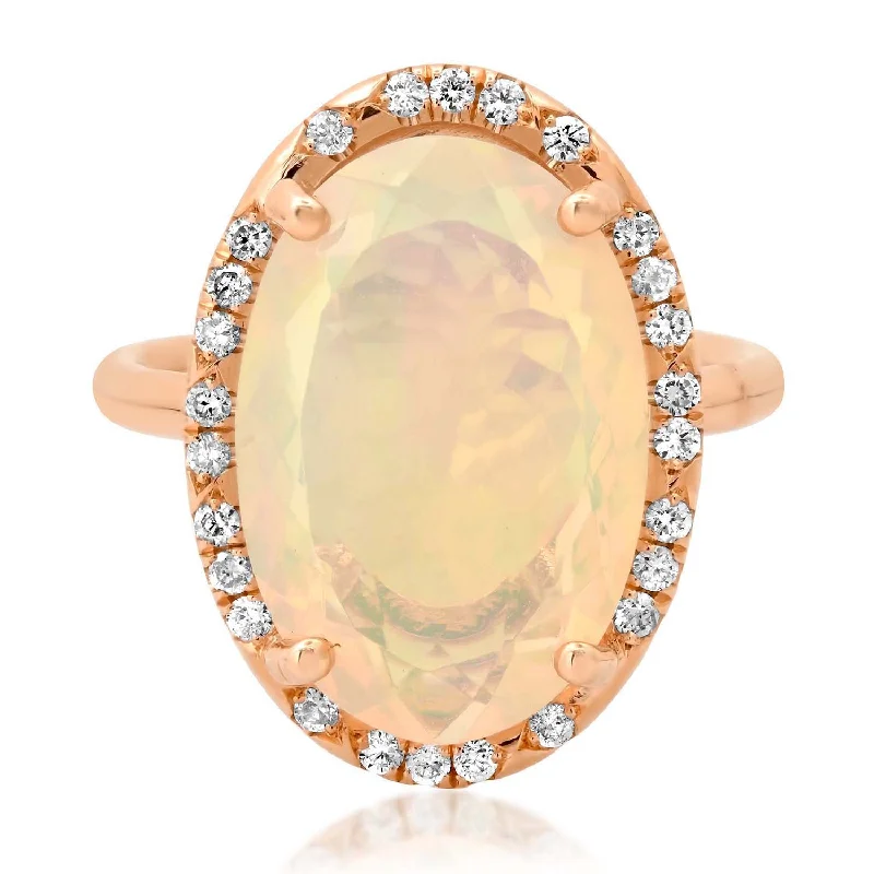 women’s wedding sets-One of a Kind Elongated Australian Opal & Diamond Oval Statement Ring