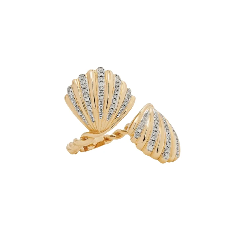 women’s vintage engagement rings-Gold & Diamond Fluted Shell Bypass Ring