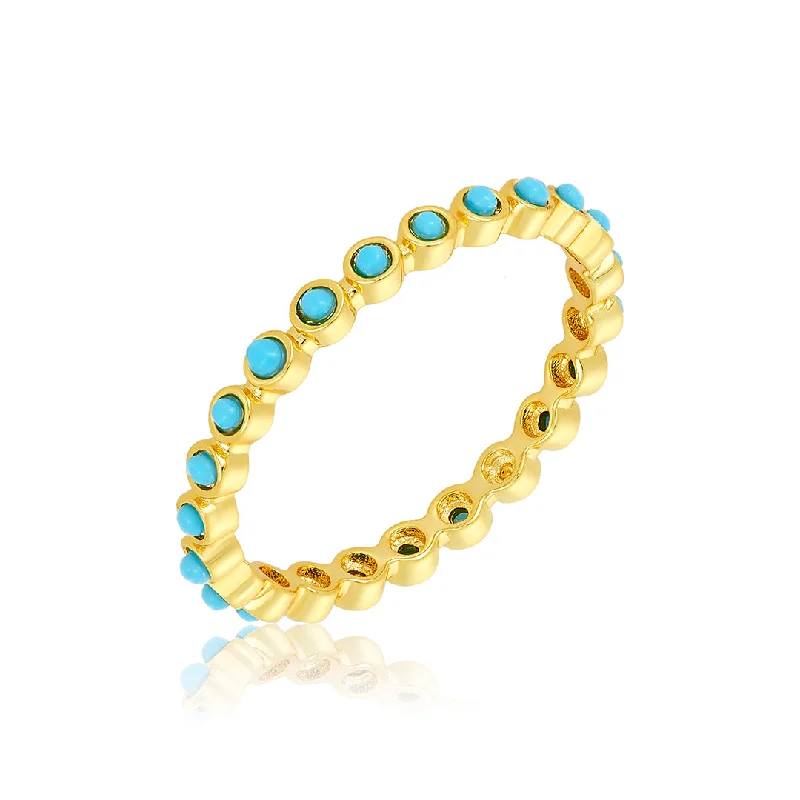 gold rings for women-14k Gold Plated 2mm Bezeled Turquoisette Eternity Band Ring