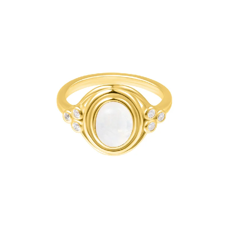 women’s fine gold rings-Moonstone Ring with Side Stones 14k gold vermeil