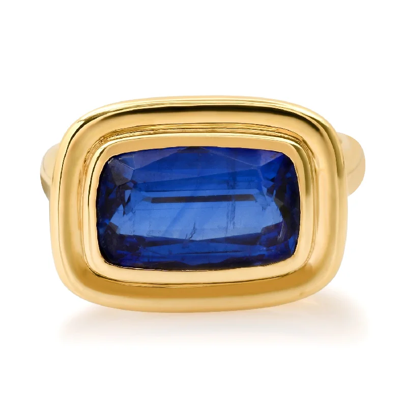 women’s cocktail rings-Rectangle Bezel Set Kyanite Statement Ring