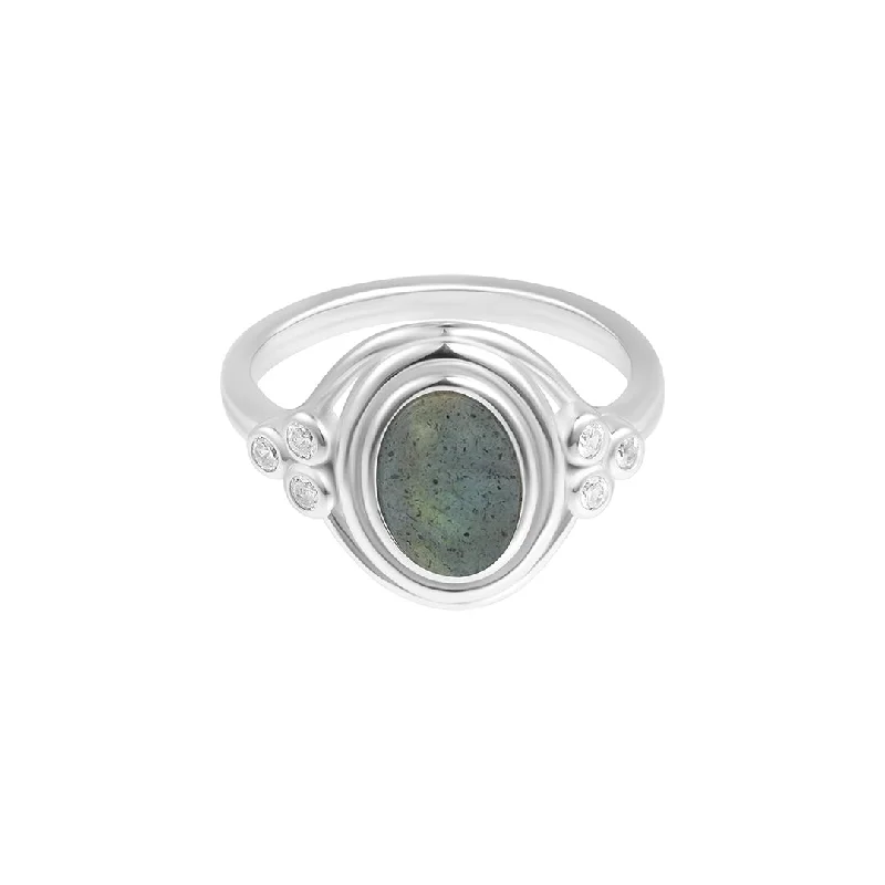 women’s minimalist engagement rings-Labradorite Ring with Side Stones .925 sterling silver