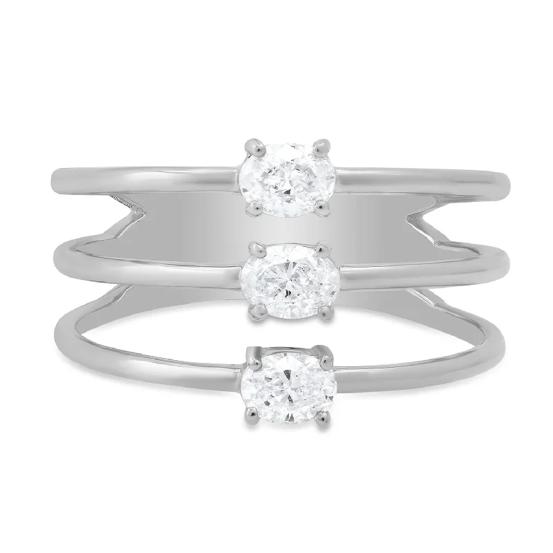 women’s classic wedding bands-Straight Up Oval Shape Diamonds Stacked Ring