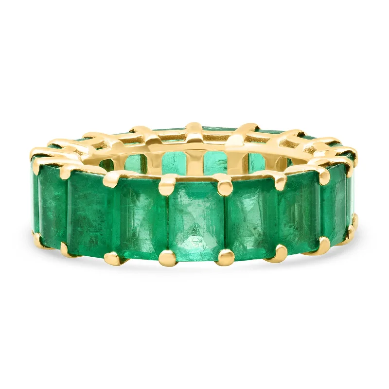 women’s gemstone engagement rings-Jumbo Emerald Cut Emerald Eternity Band Ring