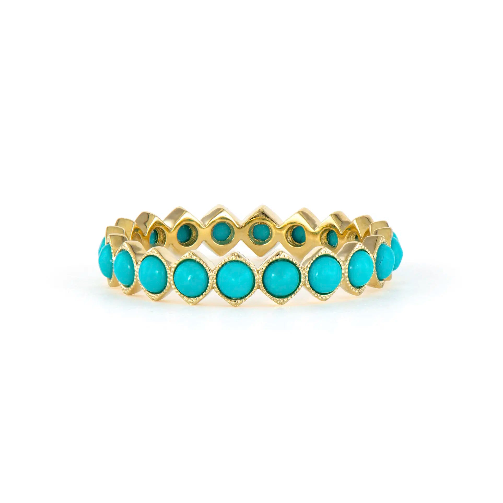 women’s adjustable rings-Narrow Wish On A Star Bezel Set Turquoise or Sapphire Eternity Band Ring