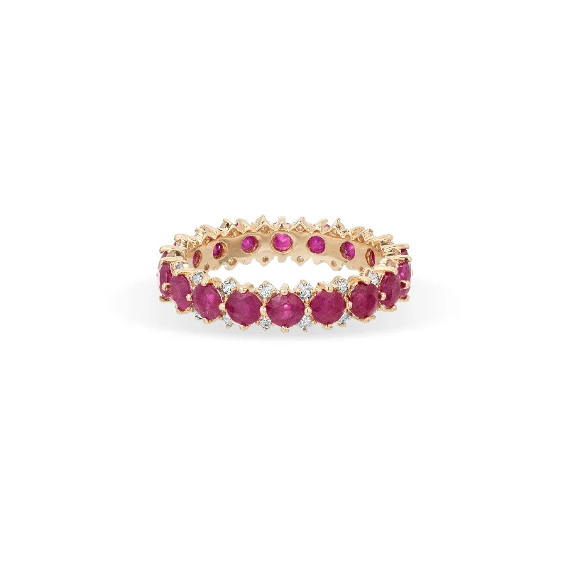 women’s luxurious wedding rings-Ruby or Sapphire Rounds Eternity Band Ring with Diamonds