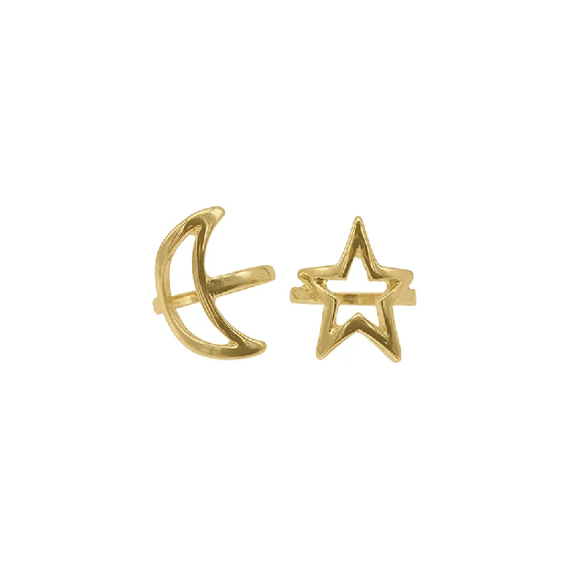 women’s promise rings-14k Gold Plated Moon and Star Ring Set