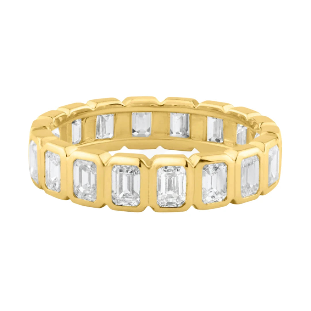 women’s sterling silver rings-Emerald Cut Diamond Boss Bezel Set Eternity Band Ring