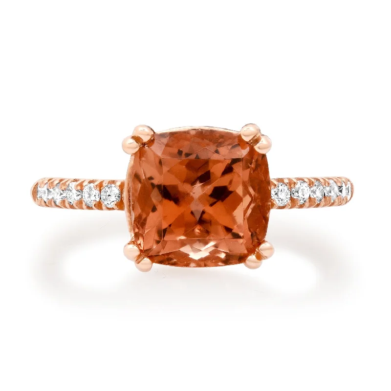 women’s trendy rings-Warm & Toasty Cushion Cut Tourmaline on Diamond Band Ring