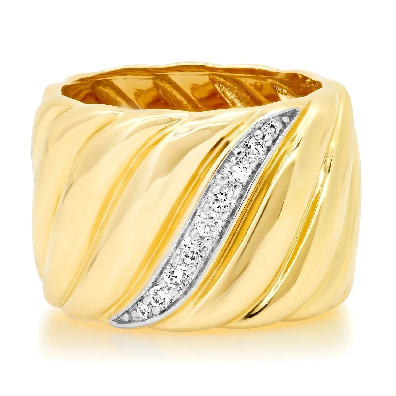 women’s floral rings-Diamond & Gold Swirl Cigar Band Ring