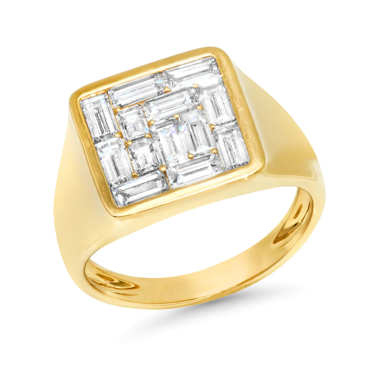 women’s topaz rings-Baguette Diamond Illusion Signet Ring