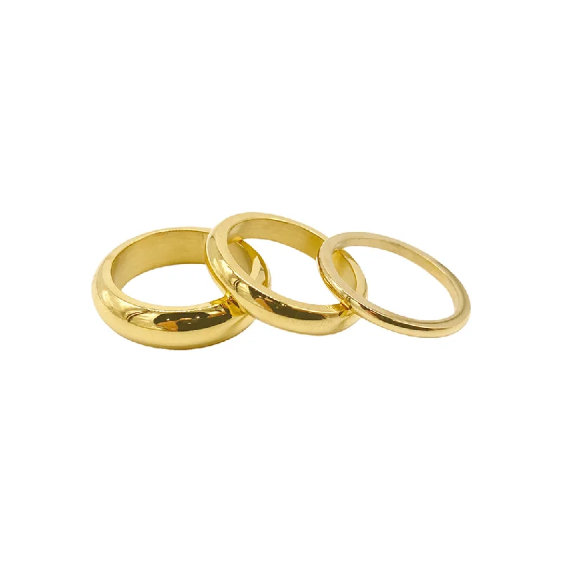 women’s gemstone rings-Tarnish Resistant 14k Gold Plated Matte Stacking Band Set