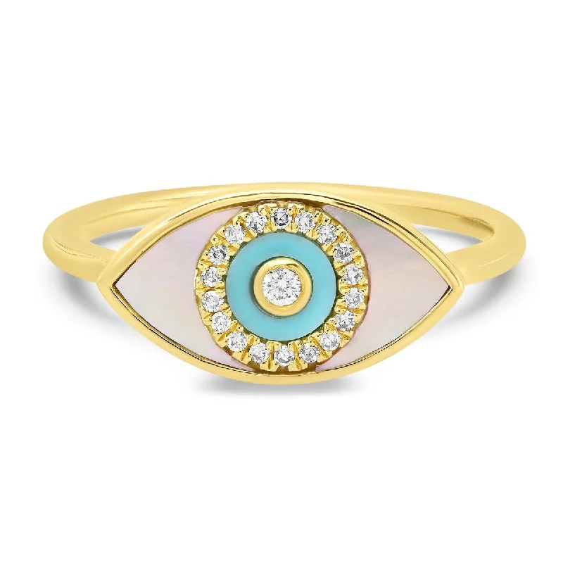 women’s matching wedding rings-Mother Of Pearl & Turquoise Evil Eye Ring