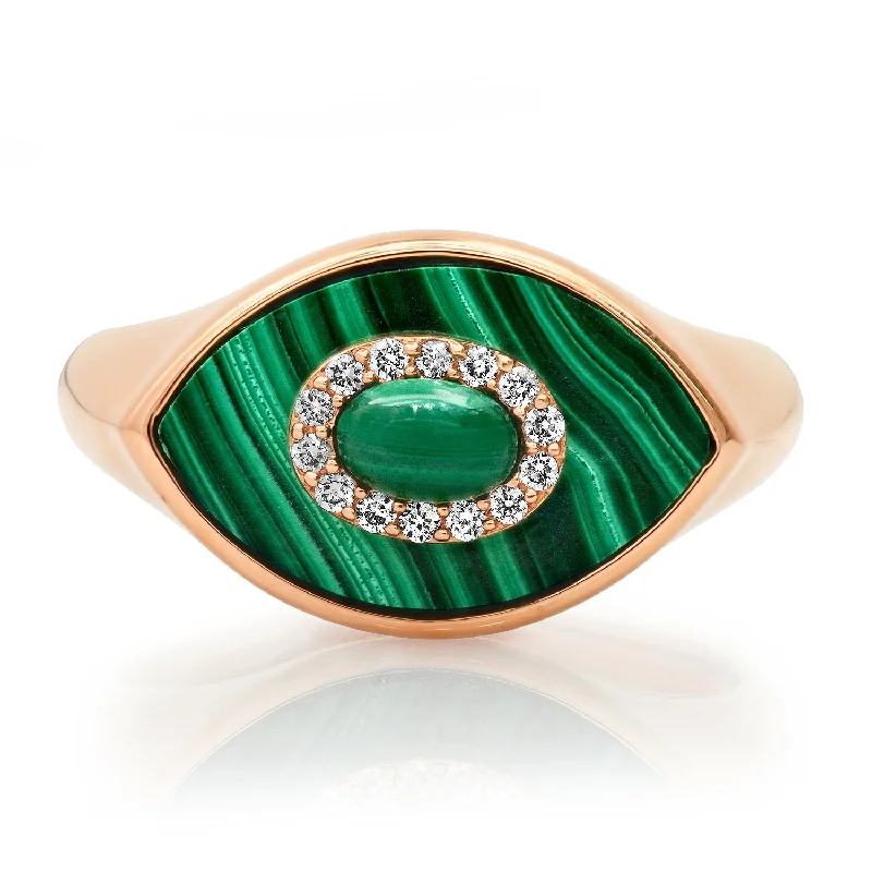 women’s gemstone wedding rings-Malachite & Diamond Evil Eye Statement Ring