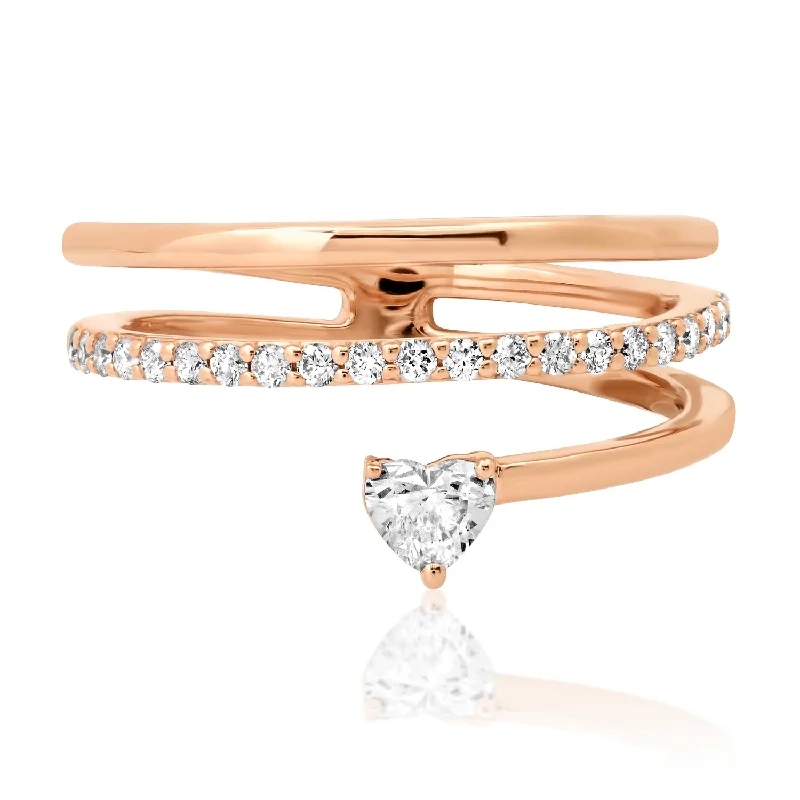 women’s luxury rings-Diamond Swirl Ring with Diamond Heart