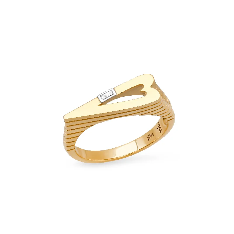 women’s gold wedding bands-Exclusive MBAB x Helena Rose Classic Baguette Diamond Heart Stacking Ring