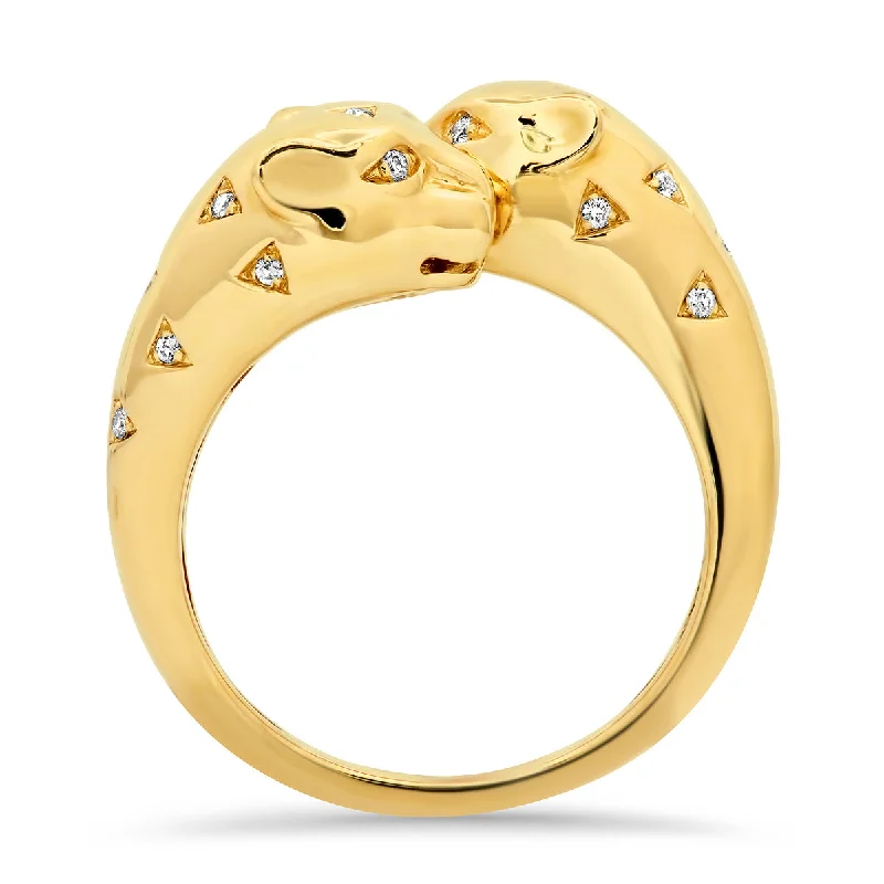 women’s stackable engagement rings-Gold and Diamond Panther Bypass Ring