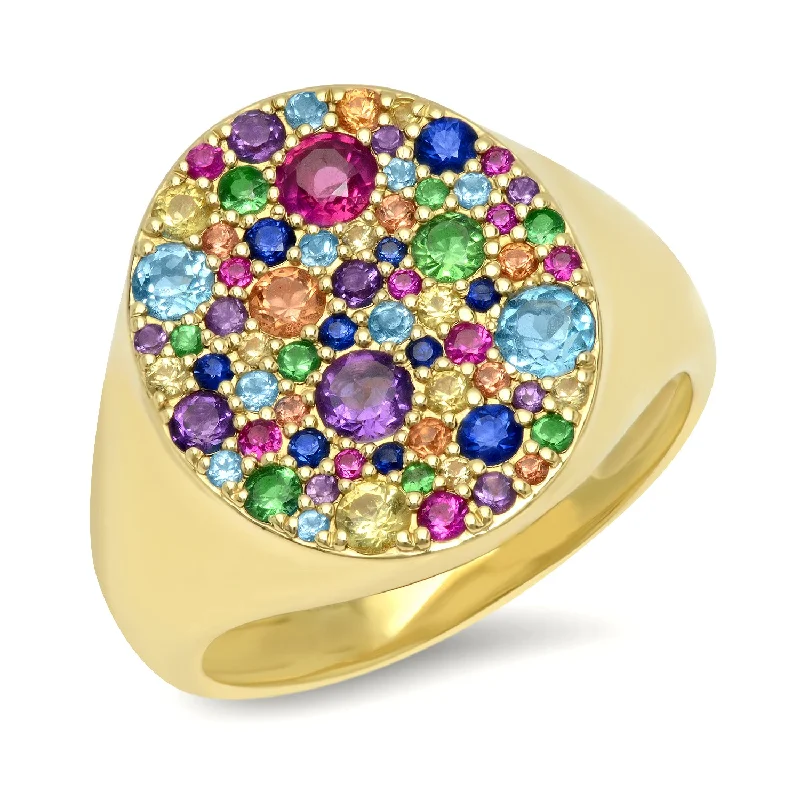 women’s 14k gold rings-Multi Colored Rainbow Signet Ring