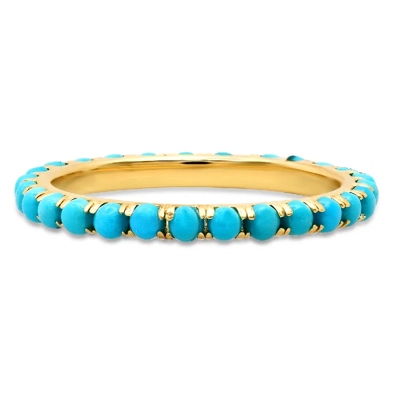 women’s unique rings-Turquoise Cabochon Eternity Stacking Ring