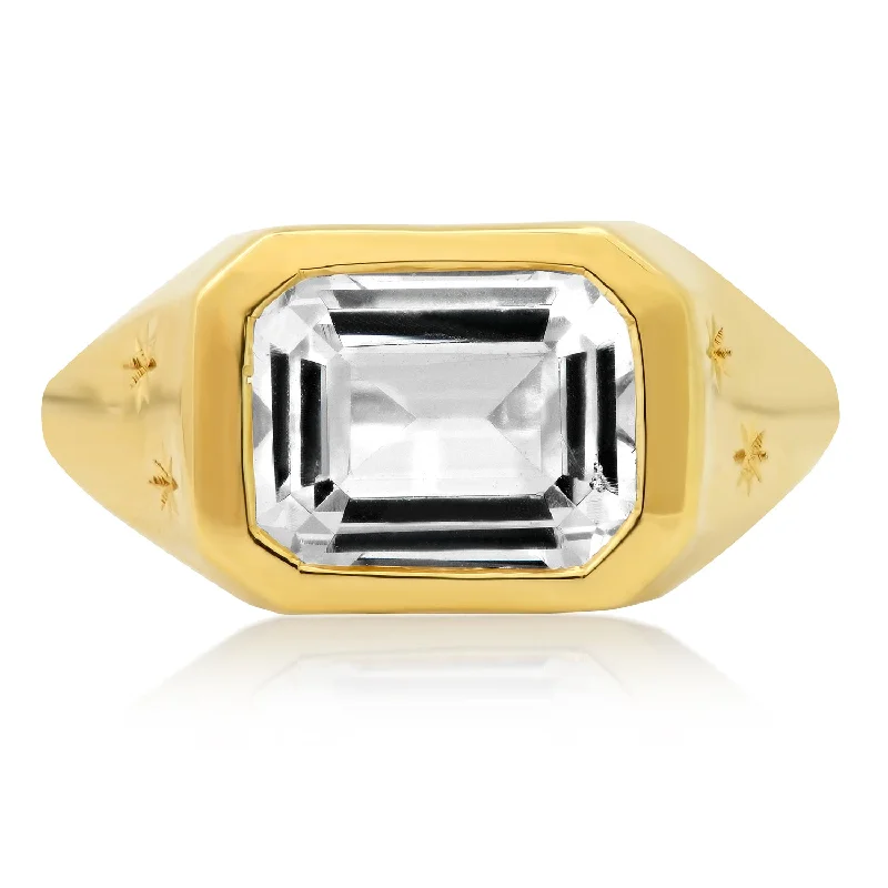 platinum rings for women-Emerald Cut White Topaz Galaxy Ring