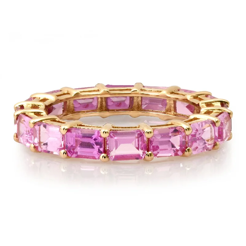 platinum rings for women-Pretty Pink Sapphire Baguette Eternity Band Ring