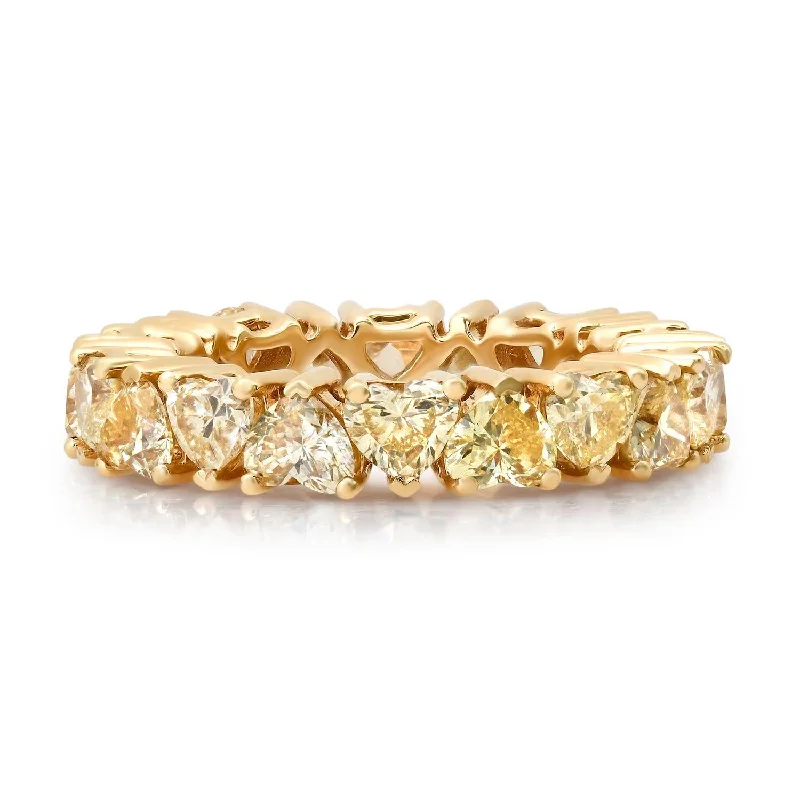 women’s intricate rings-Lab Grown Alternating Heart Yellow Diamond Eternity Band Ring